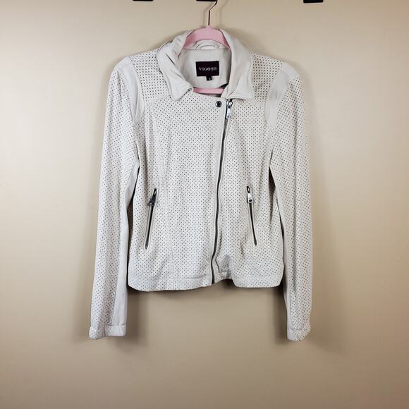 Vigoss Perforated Faux Suede Motorcycle Jacket in Tan Size S - Picture 1 of 12